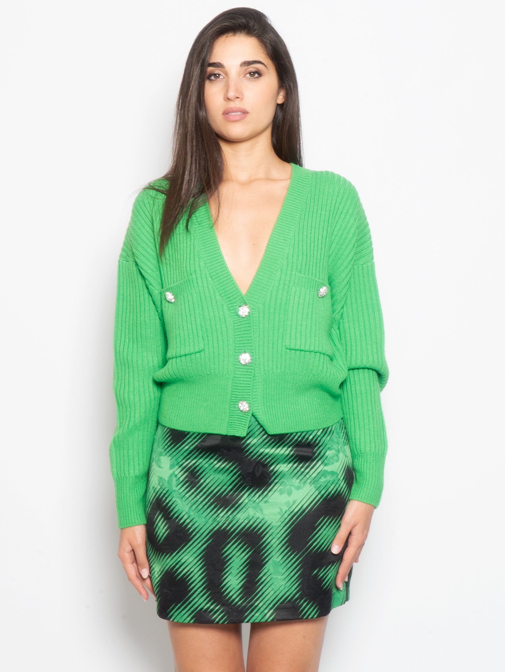 ESSENTIEL ANTWERP-Cardigan con Bottoni gioiello Verde-TRYME Shop