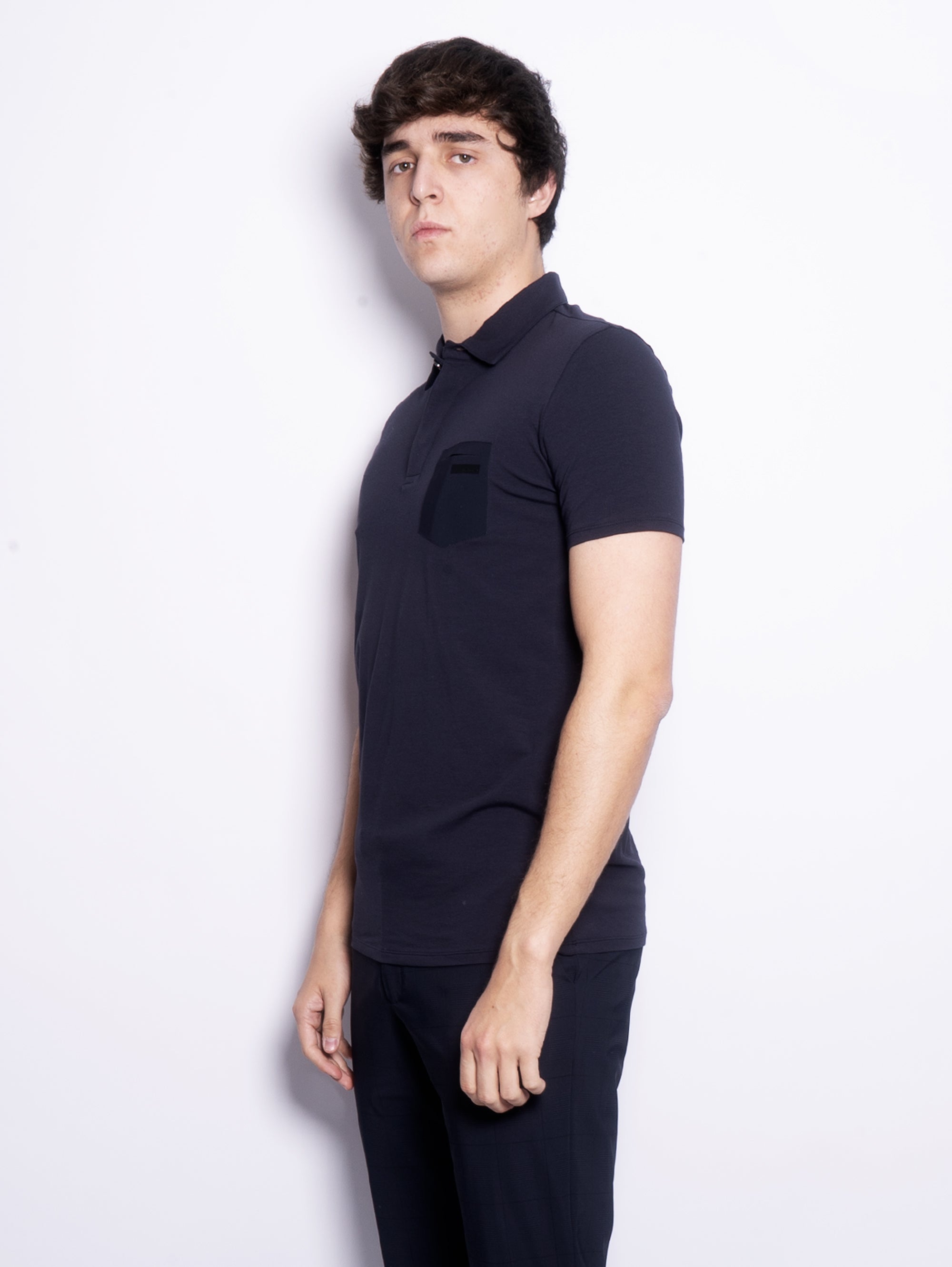 Polo shirt in midnight blue technical fabric