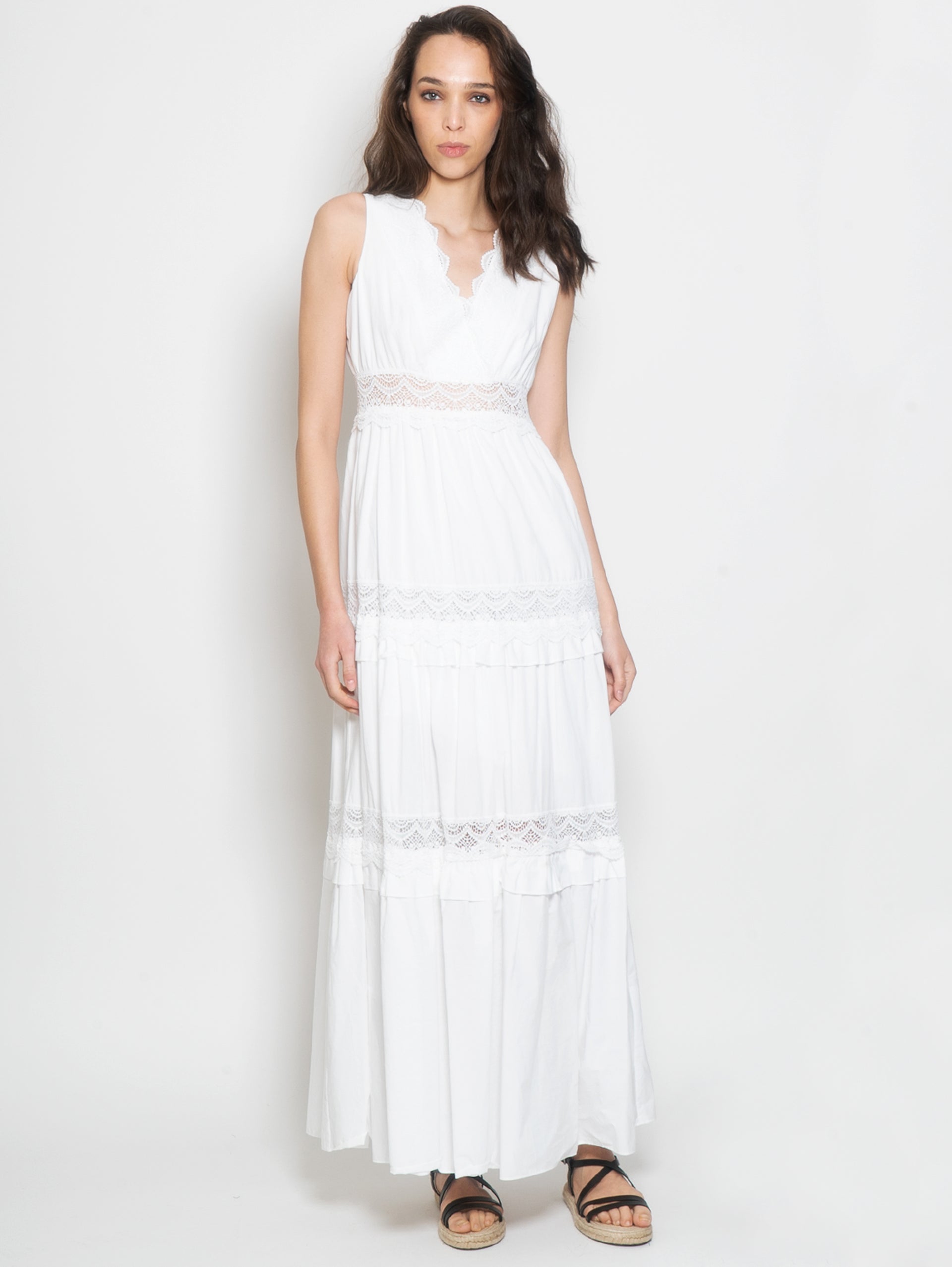 TWIN SET Abito Lungo con Pizzo Macramè Bianco – TRYME Shop