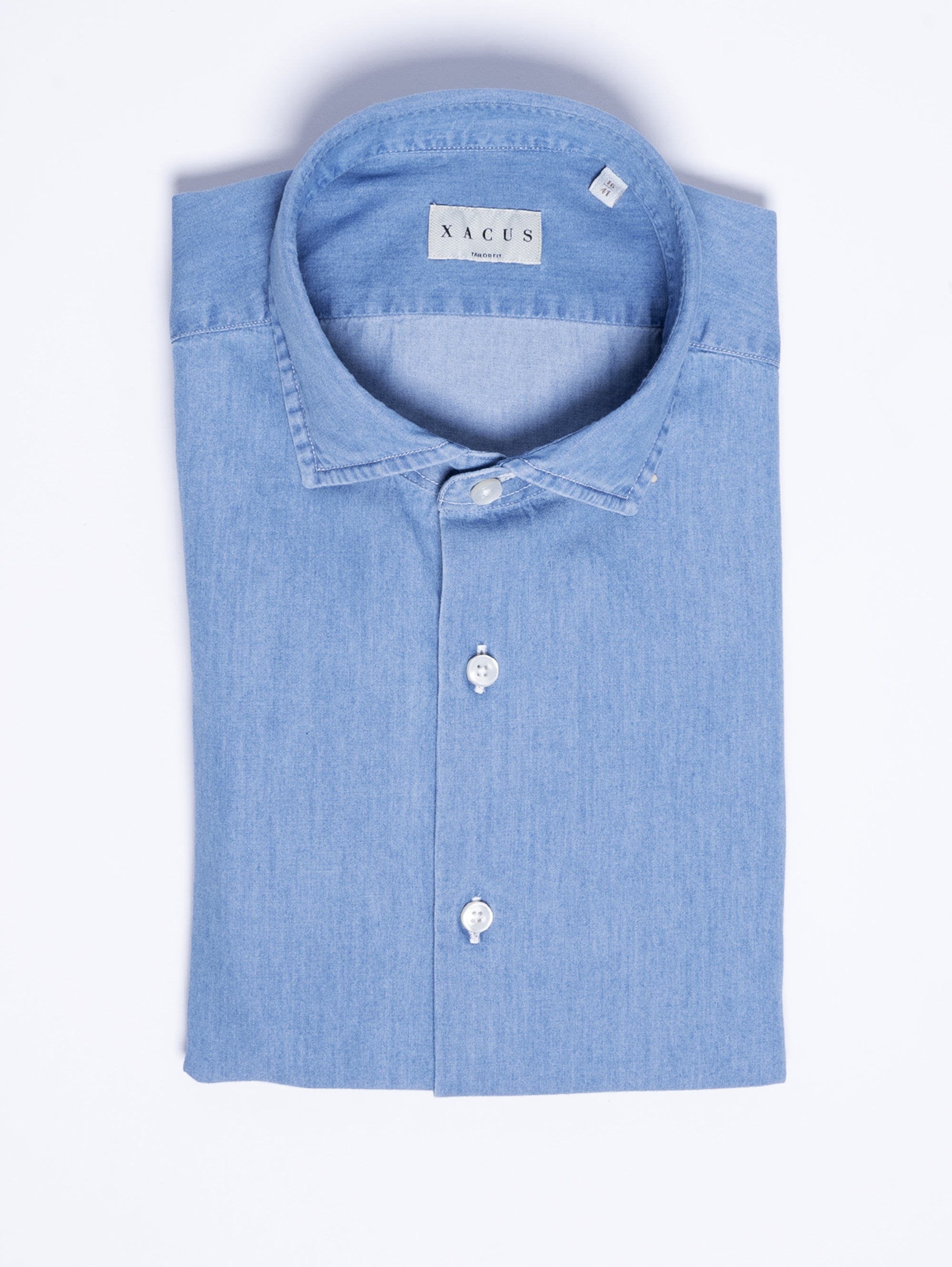 XACUS-Camicia con Lavaggio Denim Blu Medio-TRYME Shop