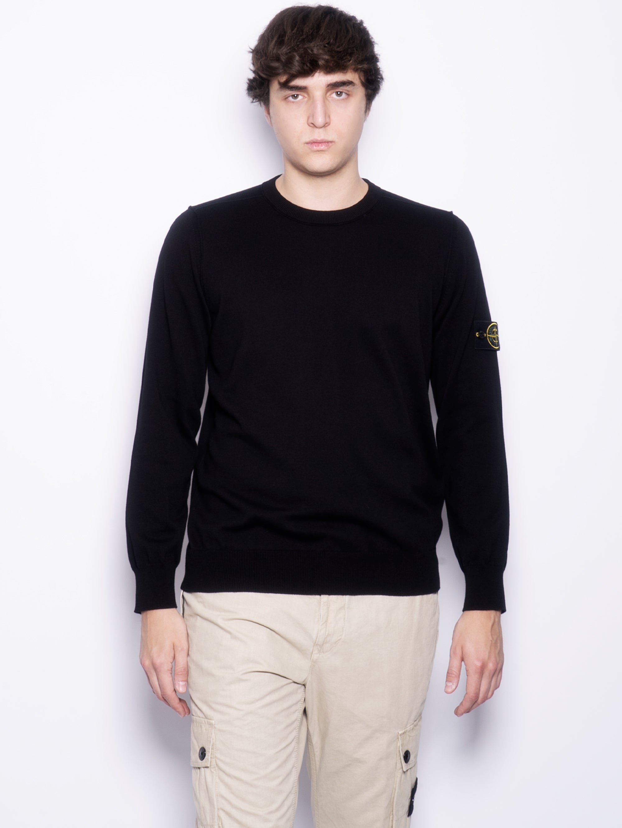 STONE ISLAND-Maglia Rasata in Cotone Organico Nero-TRYME Shop