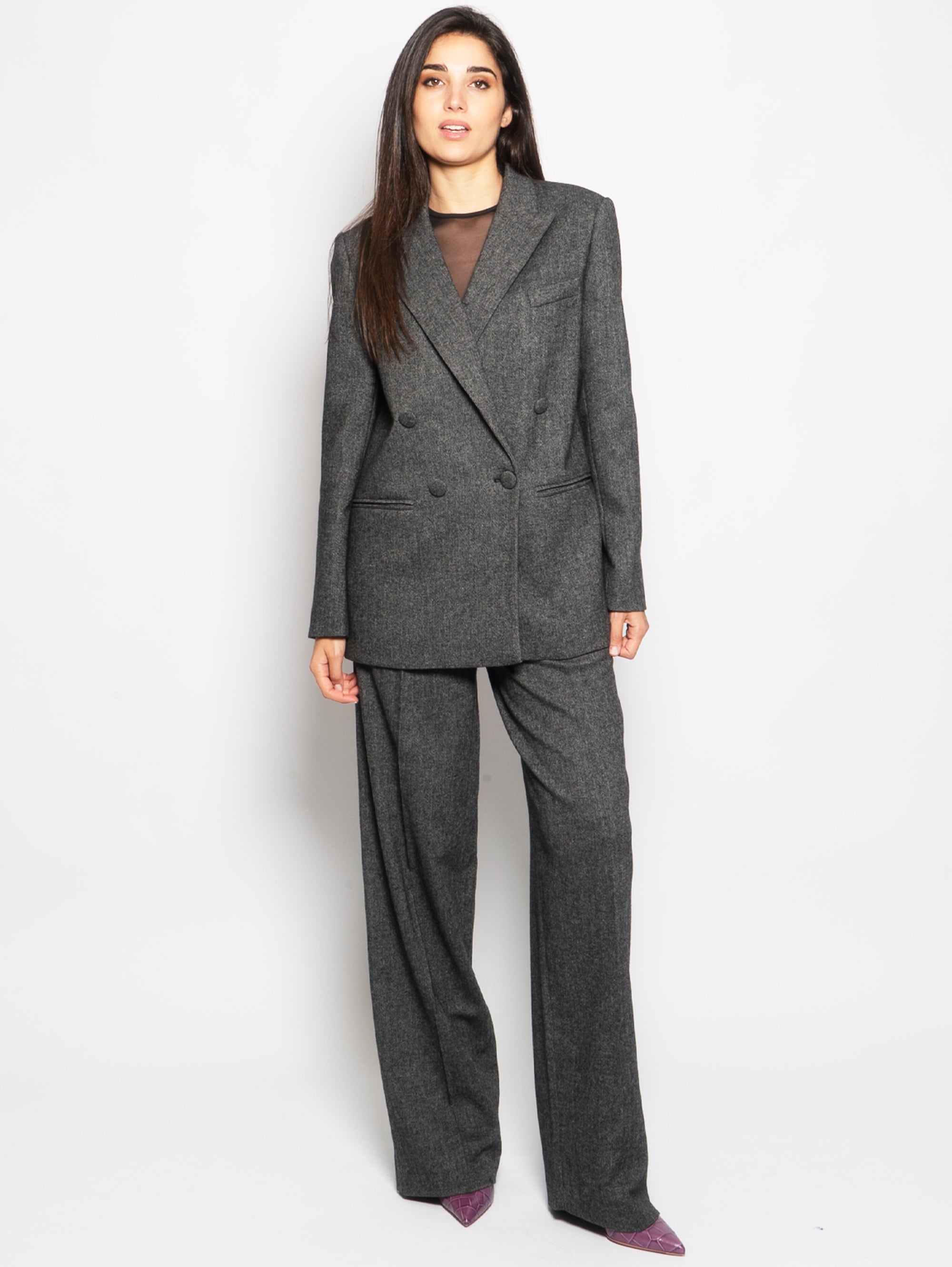 Zweireihige Jacke aus grauem Tweed