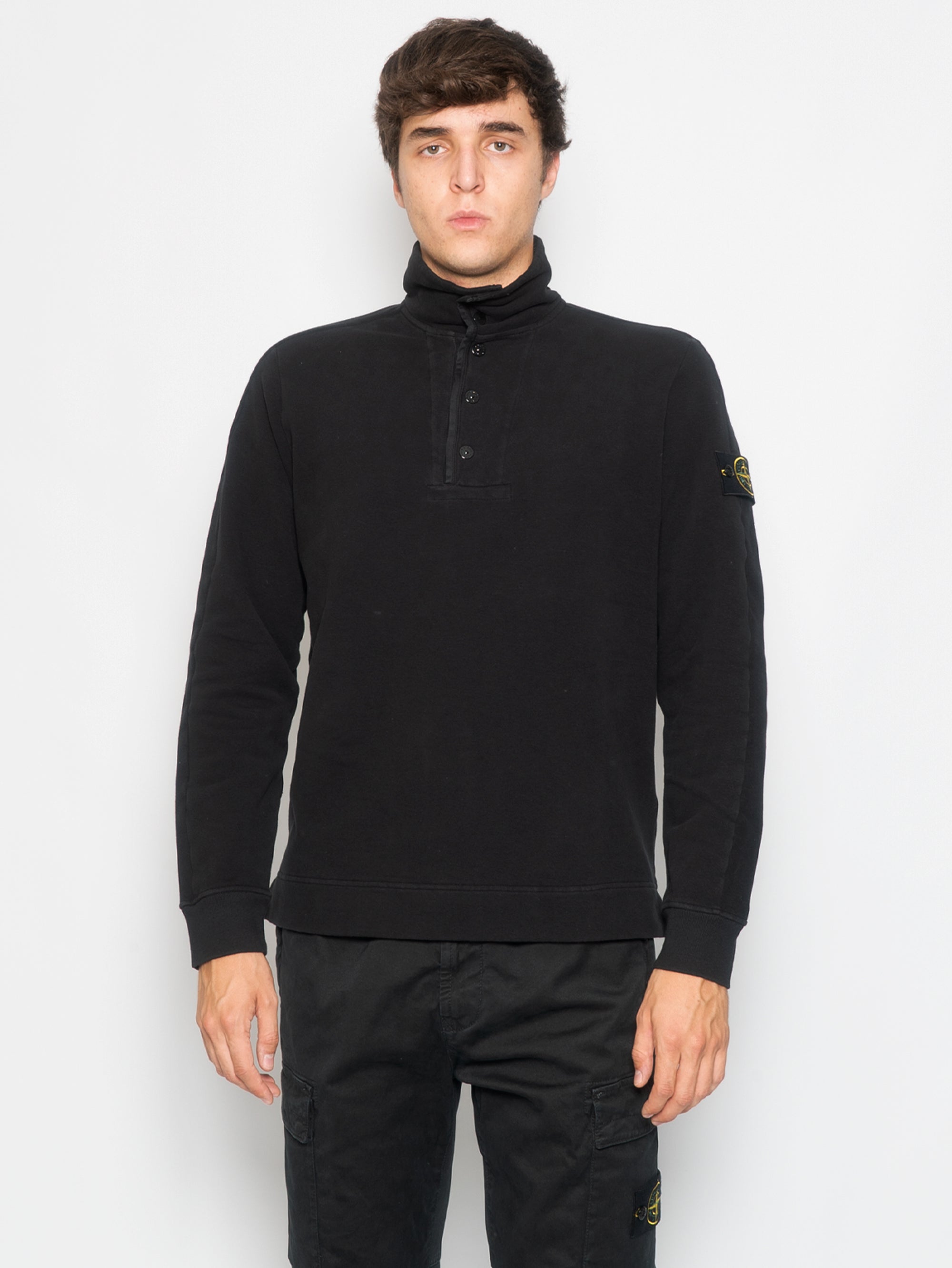 STONE ISLAND-Felpa Collo Polo in Makò Nero-TRYME Shop