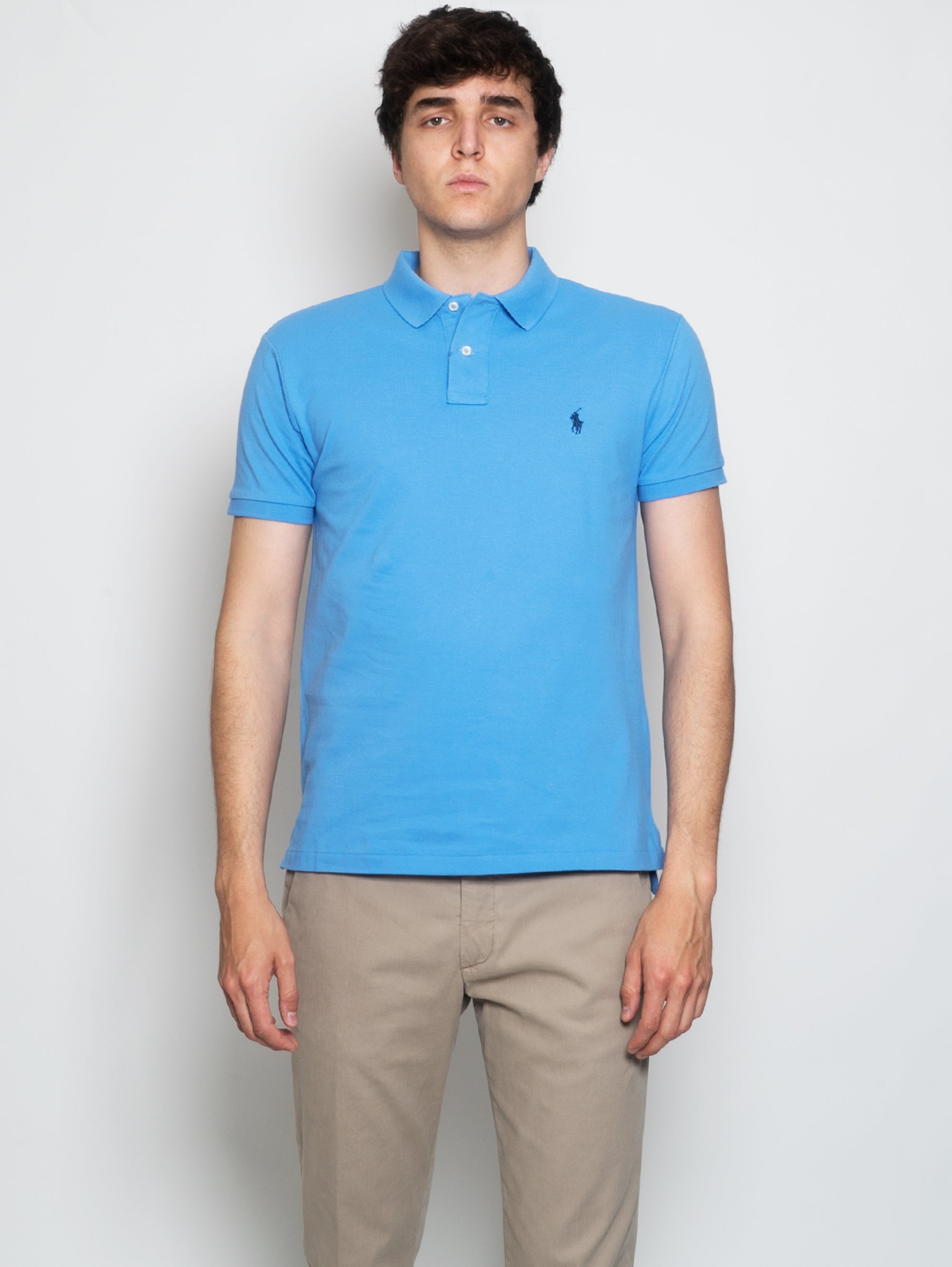 RALPH LAUREN-Polo in Piqué Slim Fit Celeste-TRYME Shop