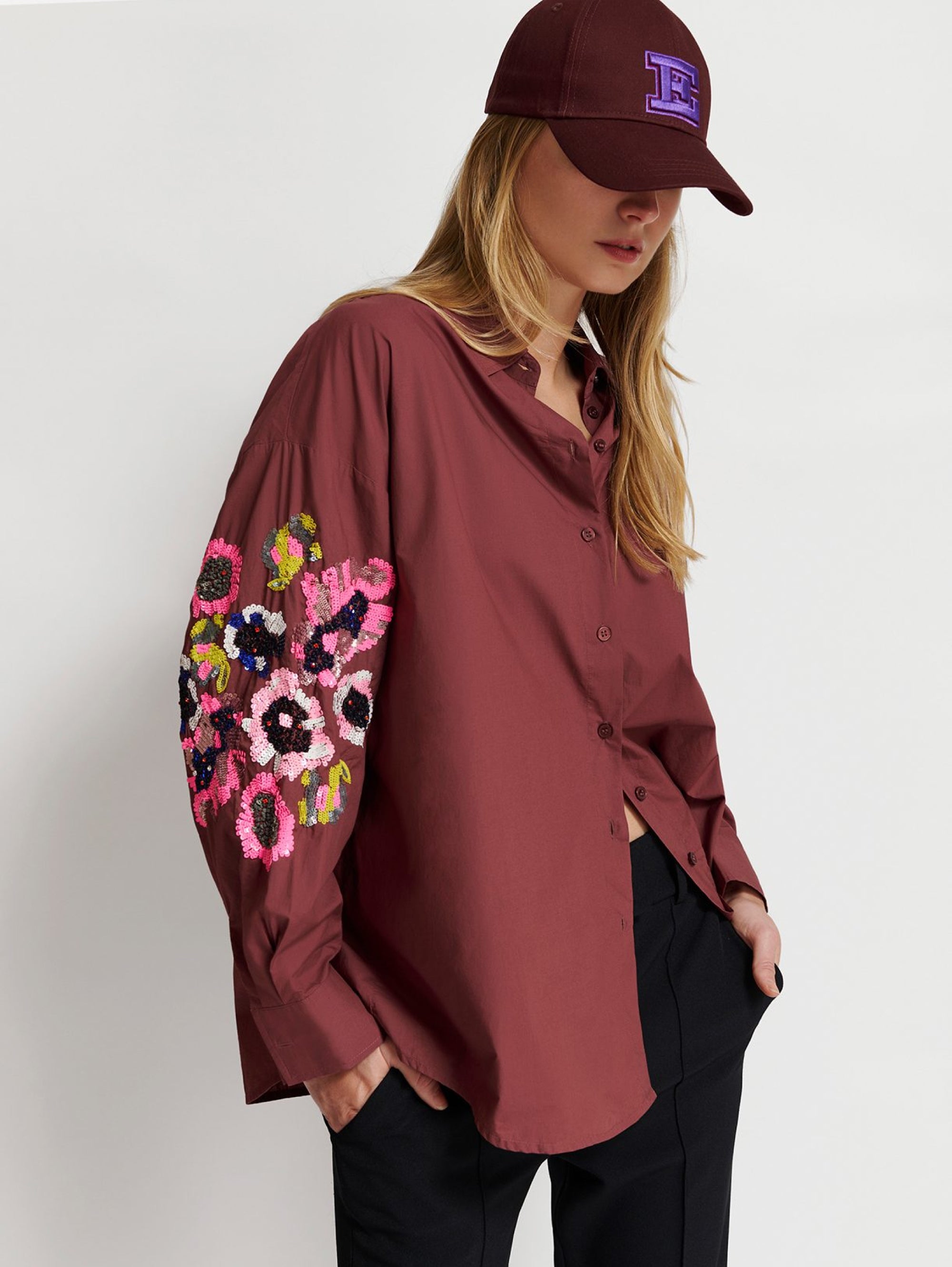 Shirt with Mauve Sequin Embroidery