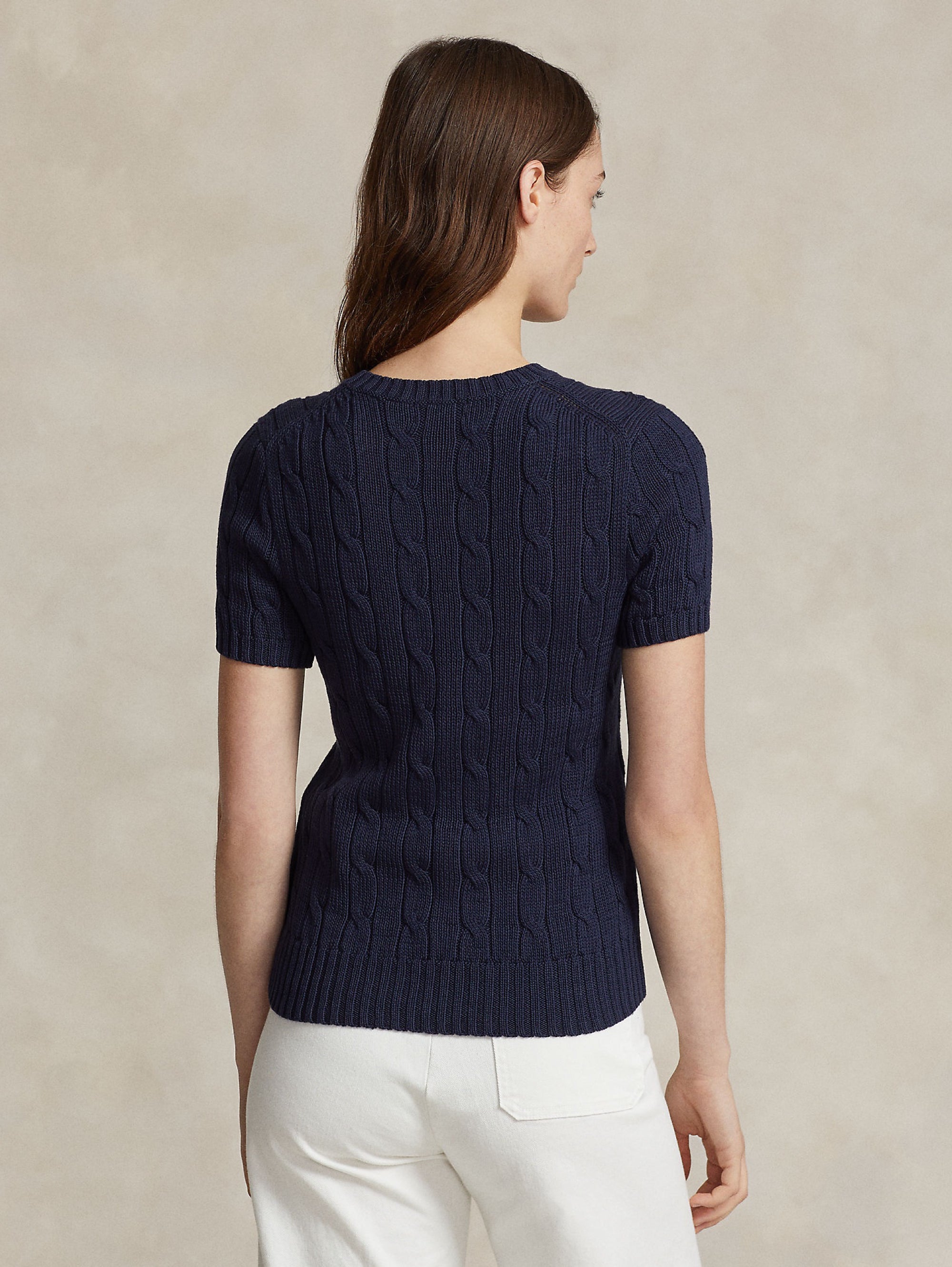 Blue Cable Sweater with Short Sleeves