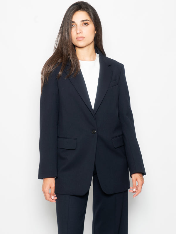 P.A.R.O.S.H.-Giacca un Petto in Gabardina di Lana Blu-TRYME Shop