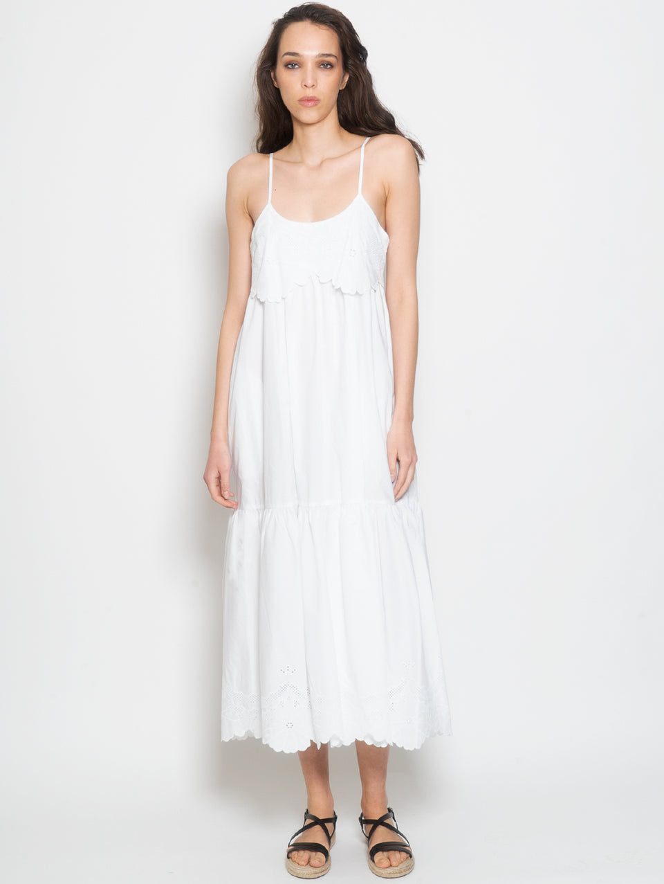 TWIN SET Abito Lungo in Cotone con Ricami Bianco TRYME Shop