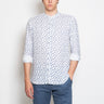 XACUS-Camicia Coreana in Lino Stampato Blu-TRYME Shop