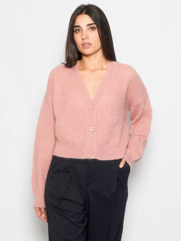 MAX MARA LEISURE-Cardigan a Coste in Mohair Rosa-TRYME Shop