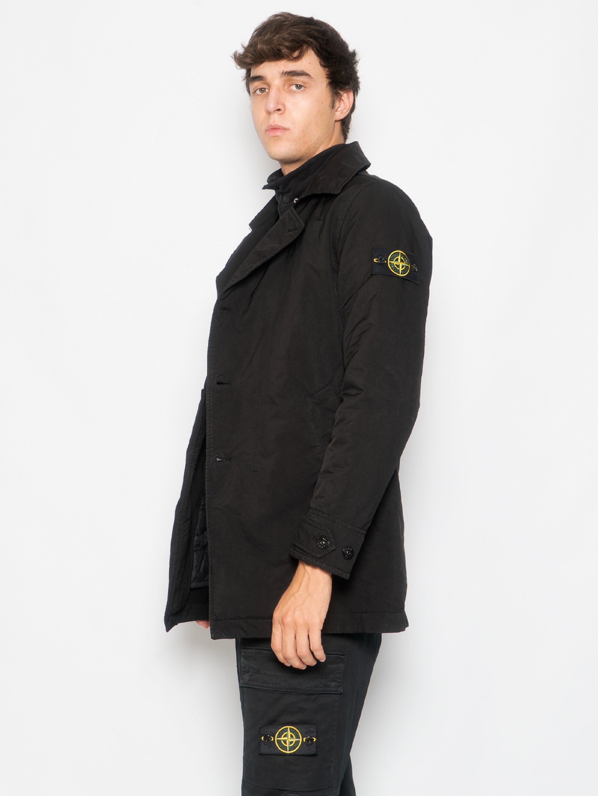 Black Padded Coat with Diagonal Closure