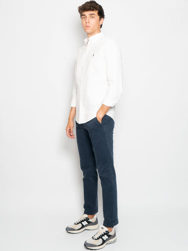 Pantaloni Ventre Piatto in Gabardine Blu