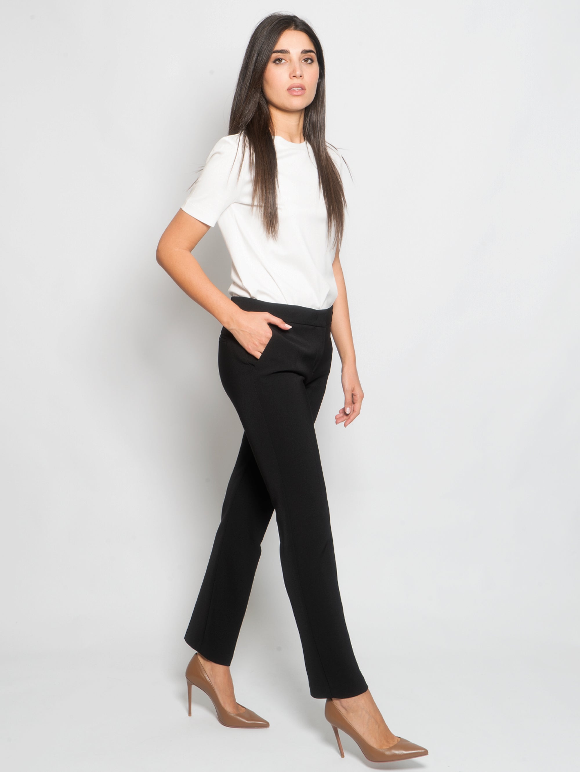 Straight Black Fabric Stitch Trousers