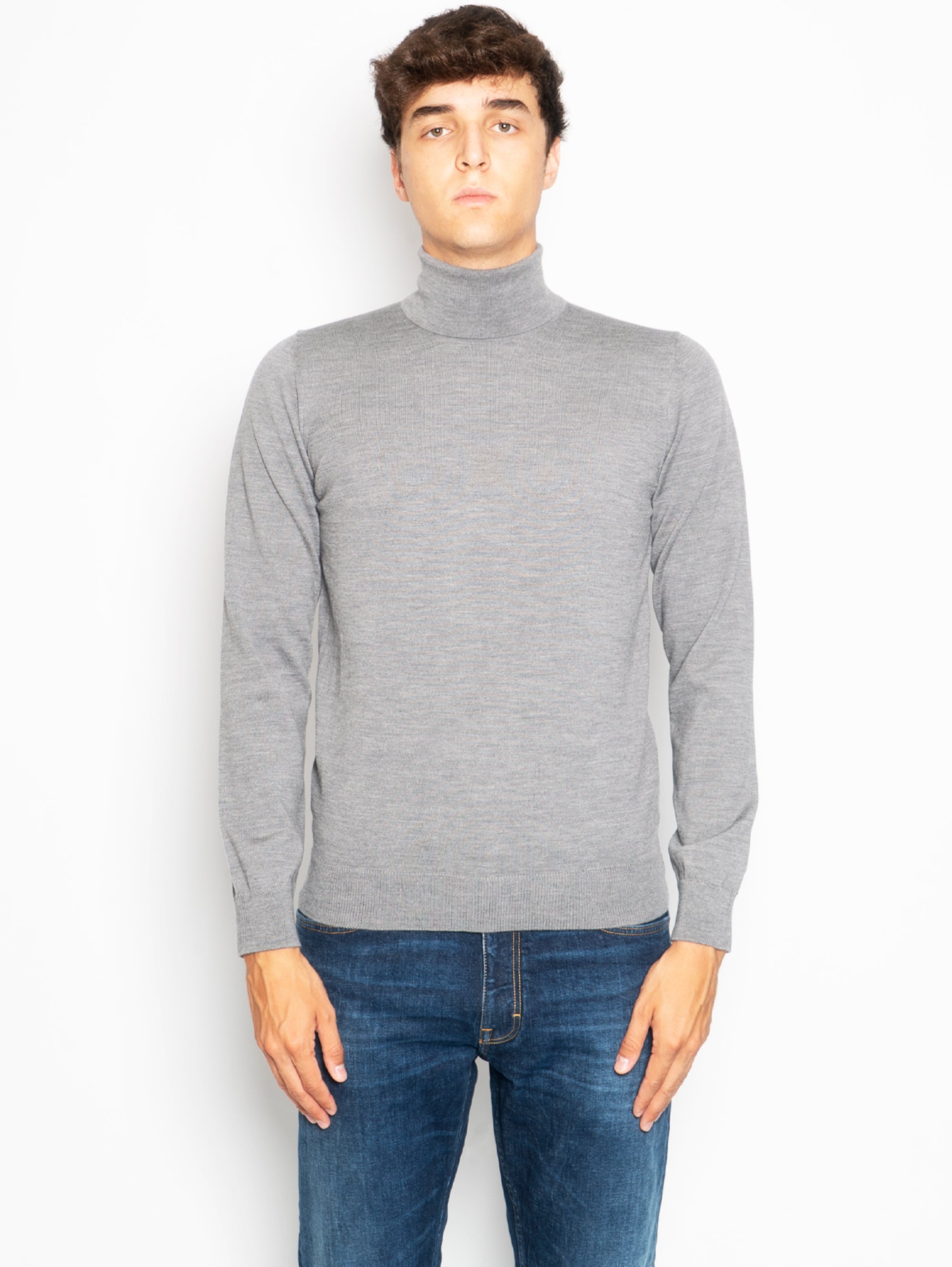 ALPHA STUDIO-Maglia Collo Alto in Merinos Grigio-TRYME Shop