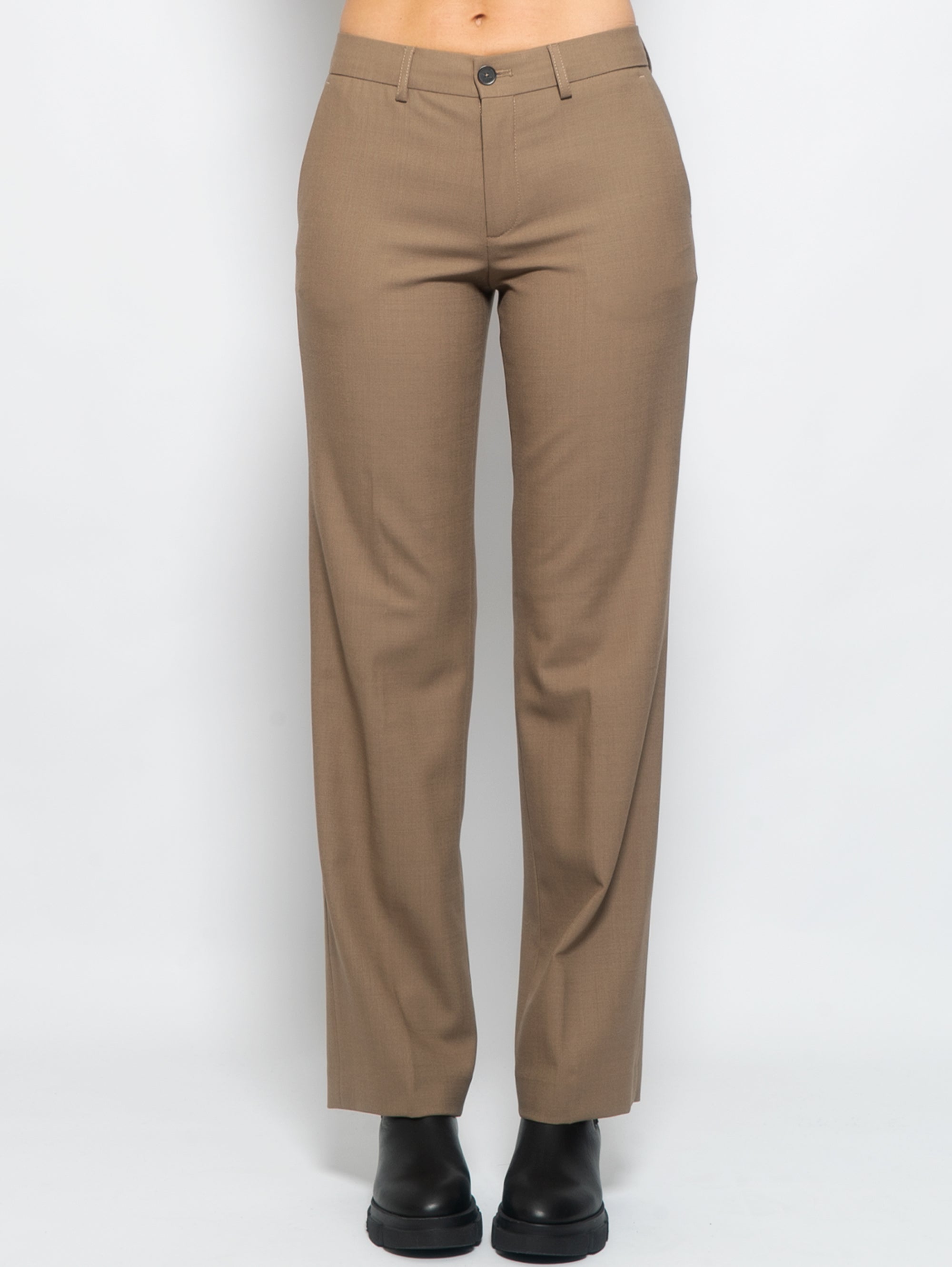 CLOSED-Pantaloni Chino in Lana Gamba Dritta Corteccia-TRYME Shop