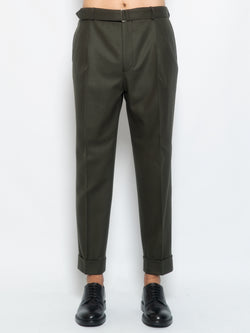 OFFICINE GÉNÉRALE-Pantalone in Fresco Lana con Cintura Verde Oliva-TRYME Shop