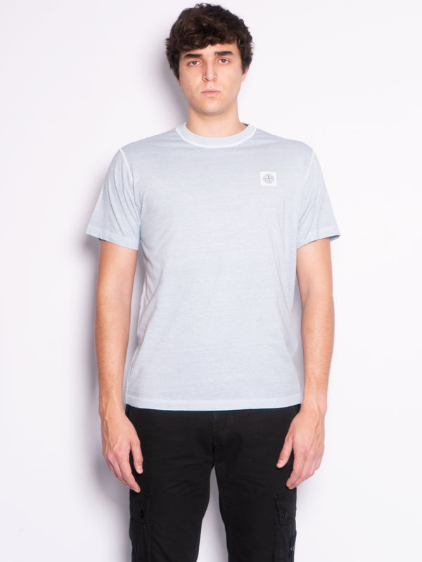 STONE ISLAND-T-shirt Tinta in Capo con Effetto Fissato Cielo-TRYME Shop