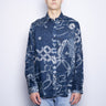 RALPH LAUREN-Camicia in Lino Indigo e Stampa Etnica Blu-TRYME Shop