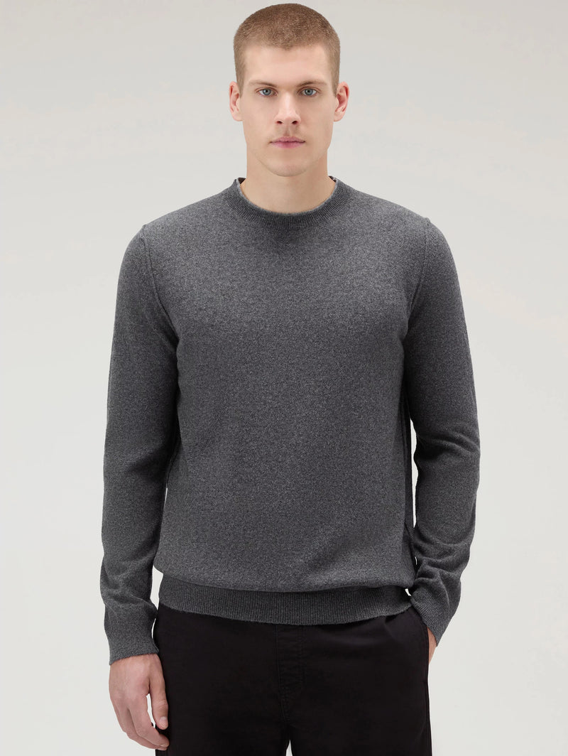 WOOLRICH-Maglia Girocollo in Lana Merinos Asfalto-TRYME Shop