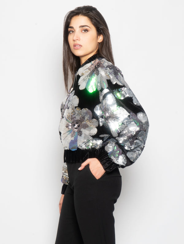 SABINA MUSÁYEV-Bomber in Velluto con Paillettes Nero-TRYME Shop