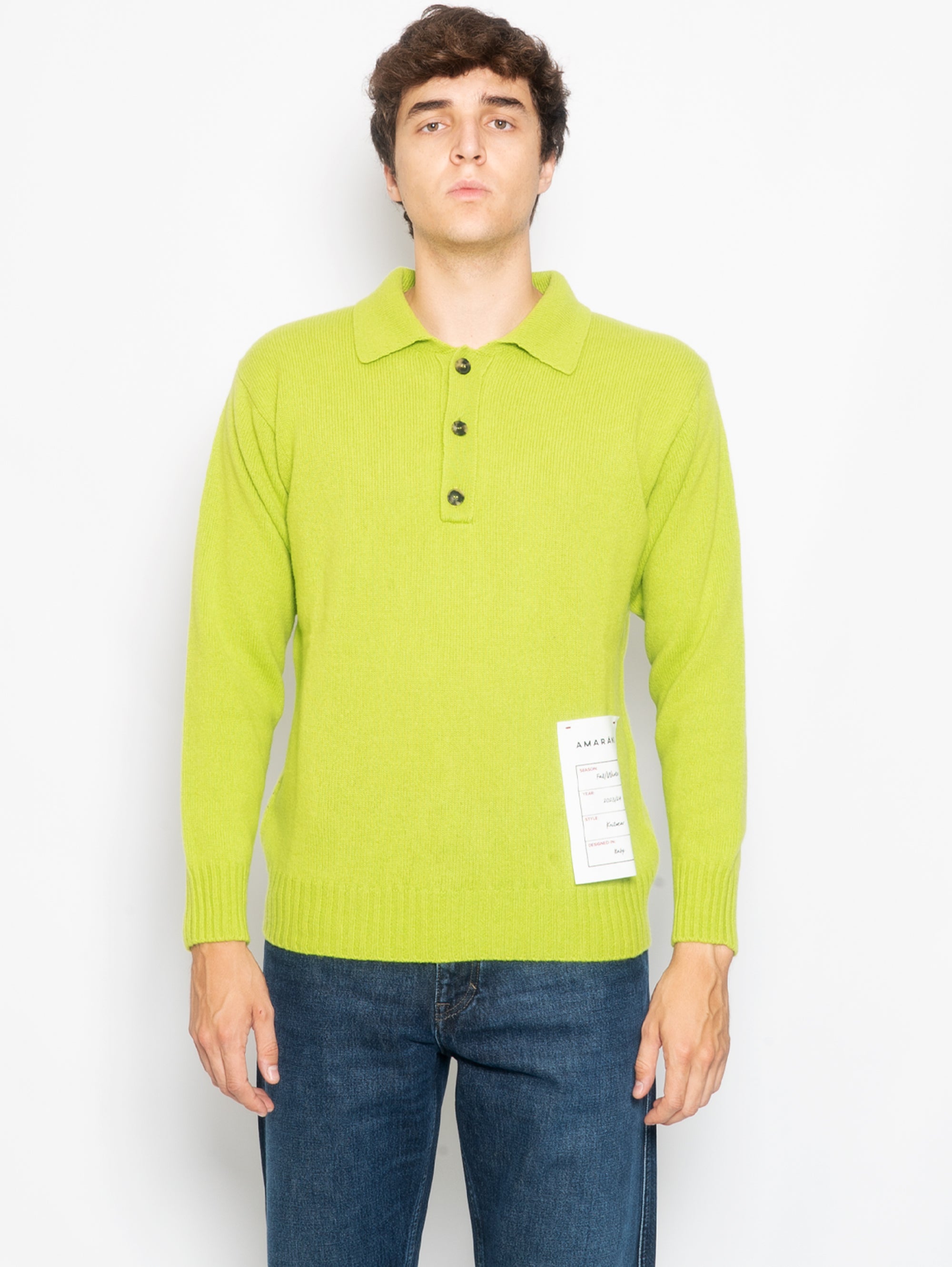 AMARANTO-Polo Maniche Lunghe in Lana e Cashmere Verde-TRYME Shop