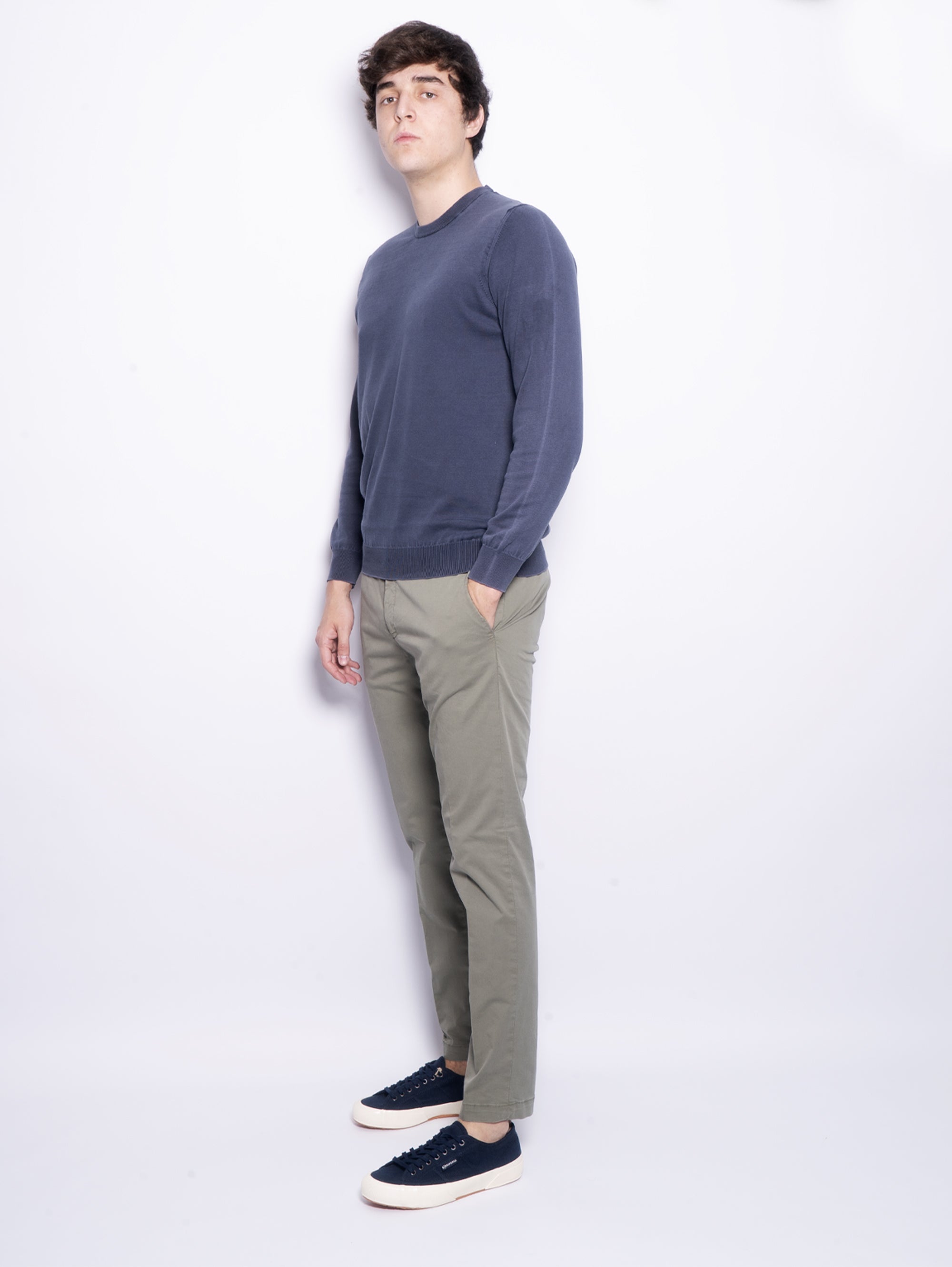 Slim Trousers in Green Cotton Gabardine