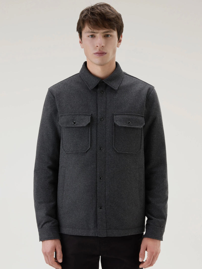 WOOLRICH-Overshirt Imbottita Alaskan in Lana Grigio-TRYME Shop