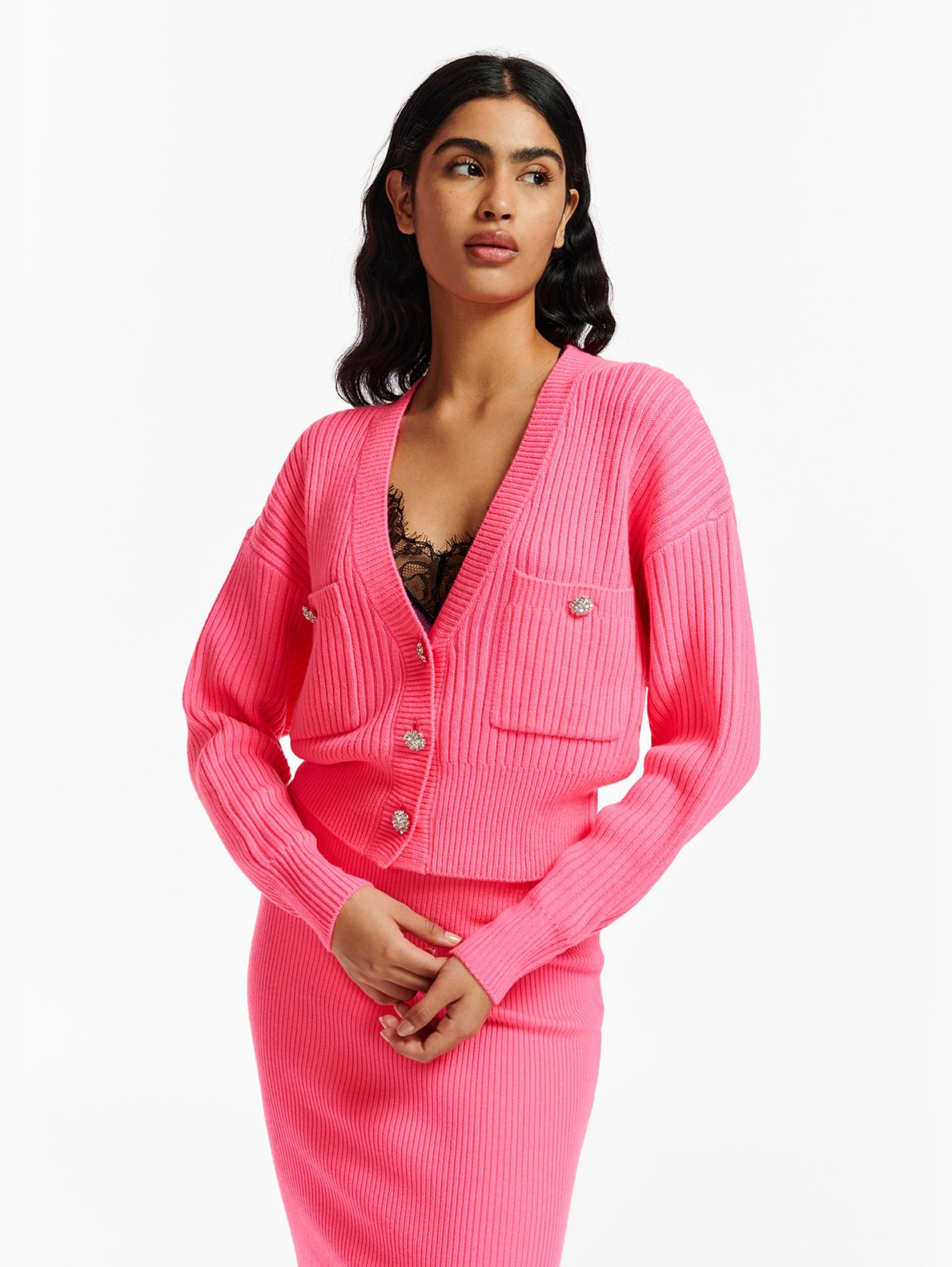 ESSENTIEL ANTWERP-Cardigan con Bottoni Gioiello Rosa-TRYME Shop