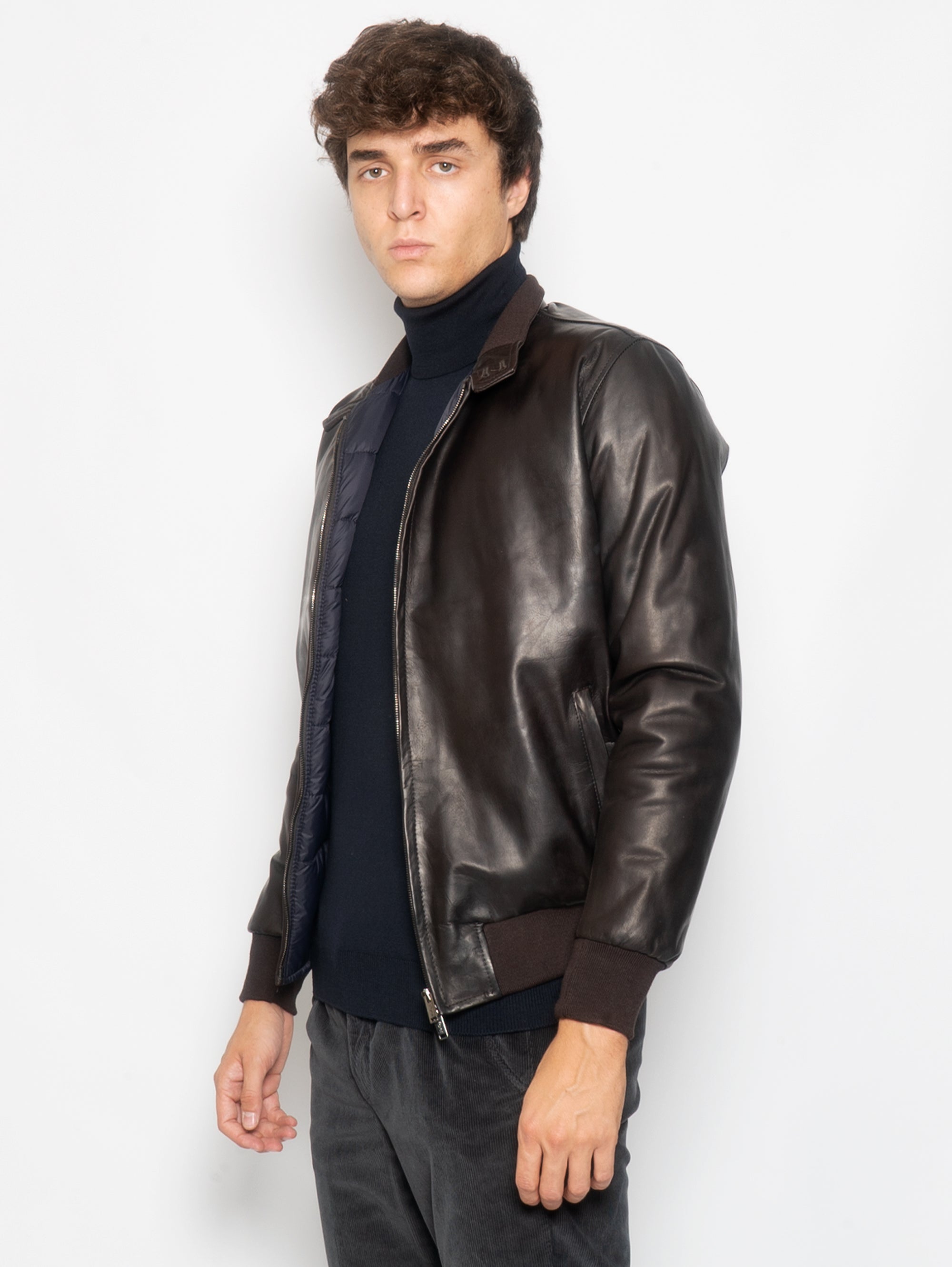 Dark Brown Padded Leather Jacket