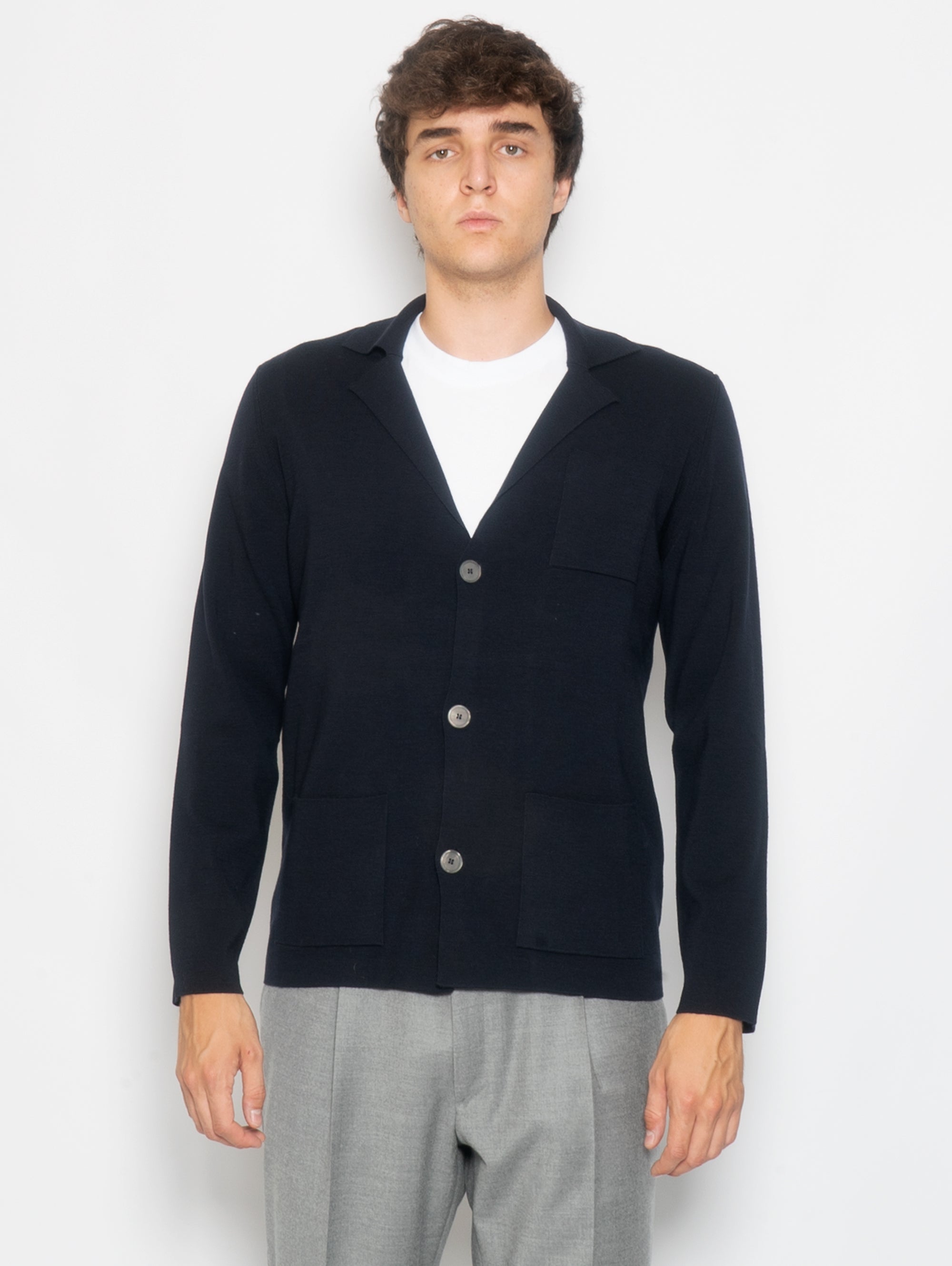 Alpha Studio ALPHA STUDIO - Midnight Blue Extrafine Wool Knitted Jacket – TRYME Shop