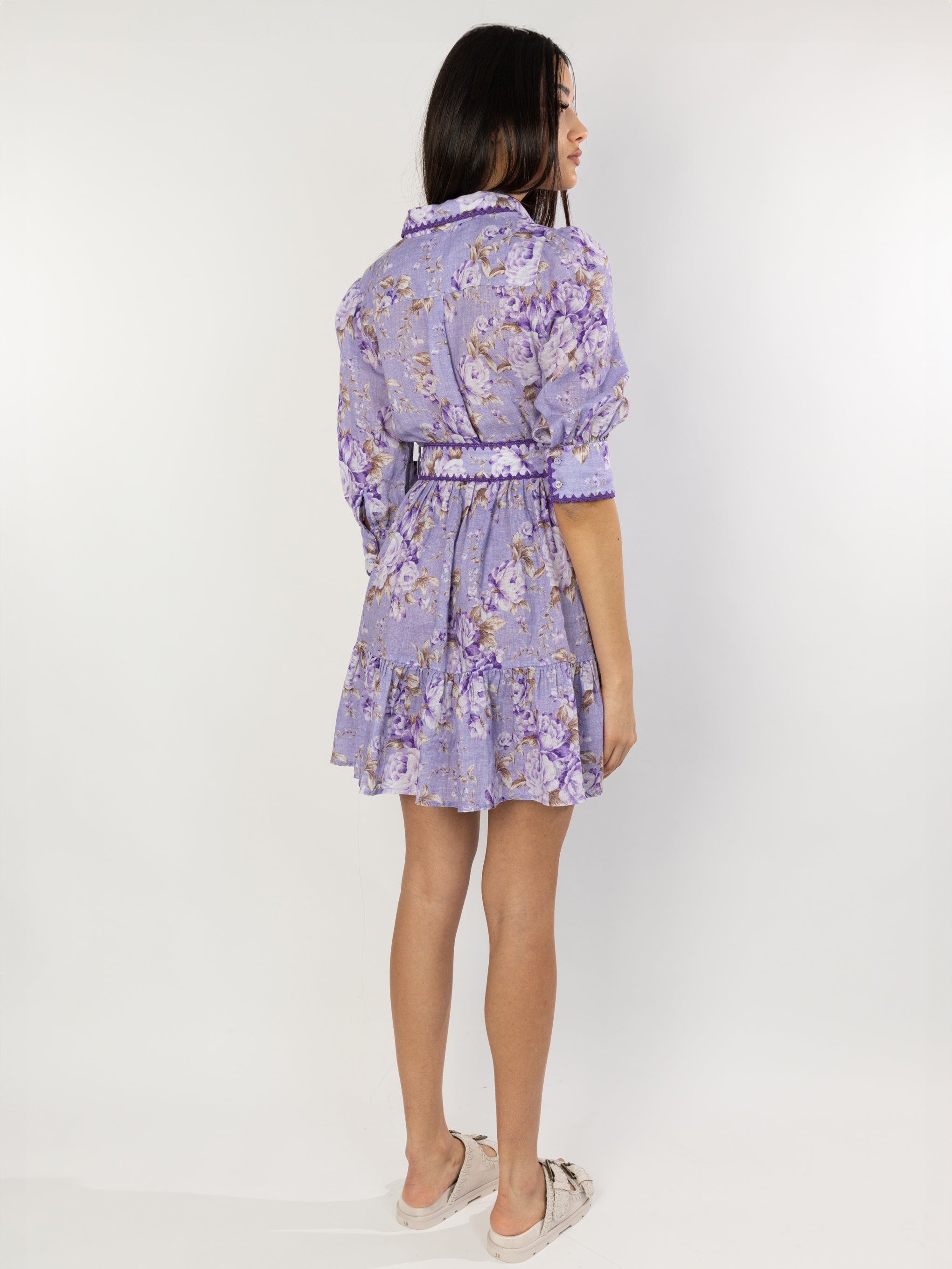 Short Purple Daisi Linen Shirt Dress