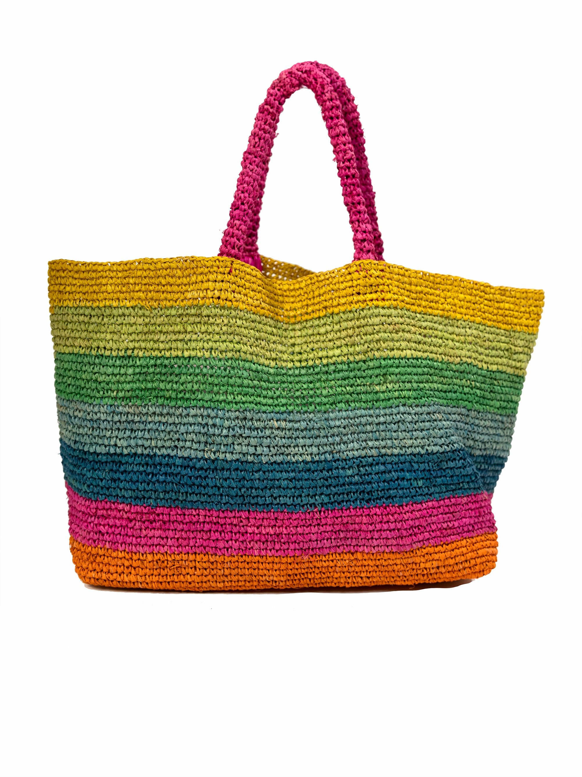 Multicolored striped raffia bag
