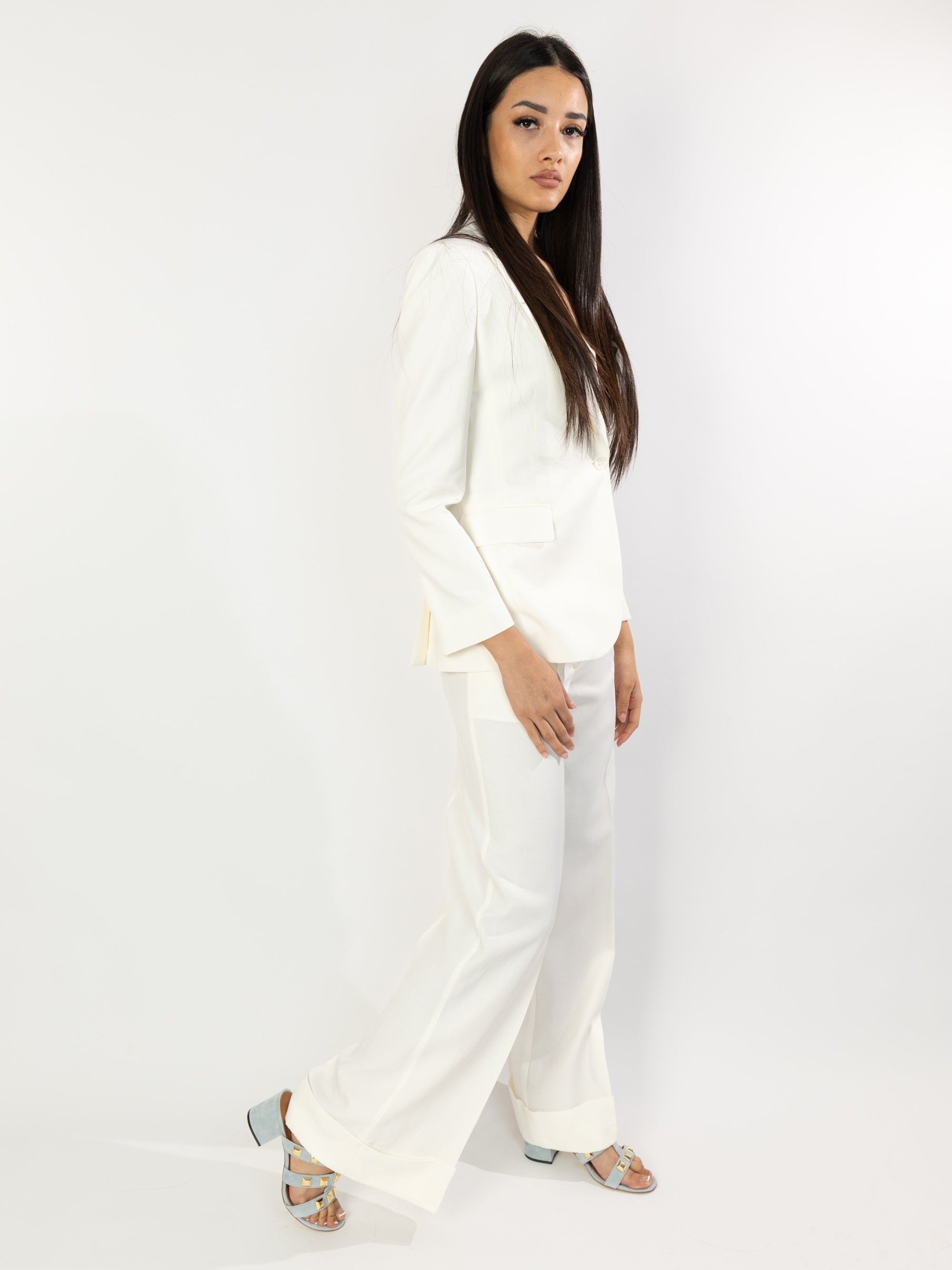 Palazzo Pants in Linen with Cream Cuff