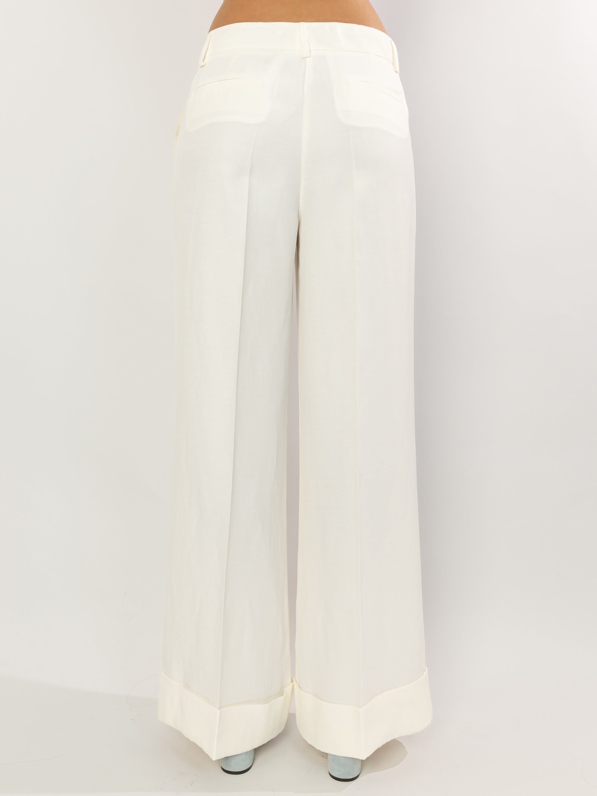 Palazzo Pants in Linen with Cream Cuff