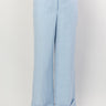 P.A.R.O.S.H.-Pantaloni Palazzo in Lino con Risvolto Azzurro Polvere-TRYME Shop