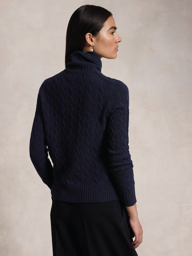 Maglia con Collo Alto a Trecce Blu Navy