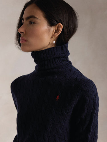 Maglia con Collo Alto a Trecce Blu Navy