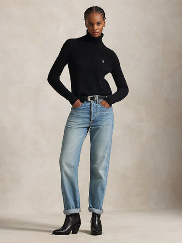Maglia con Collo Alto a Trecce Nero