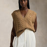 RALPH LAUREN-Gilet con Scollo a V a Trecce Cammello-TRYME Shop
