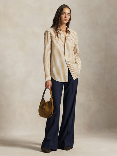 Classic Fit Shirt with Camel/White Stripes