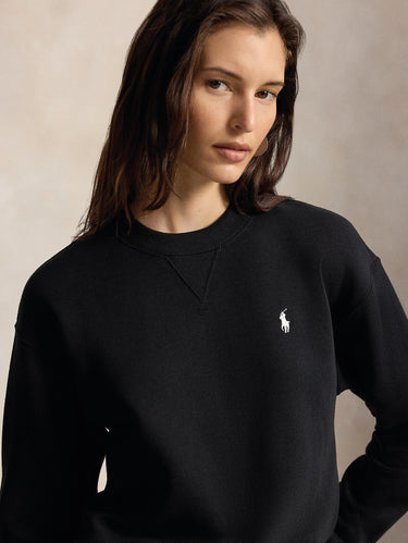 Schwarzer Rundhalsausschnitt-Sweatshirt aus gewaschenem Jersey
