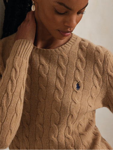 Pullover mit Zopfmuster aus Kamel-Cashmere-Mix