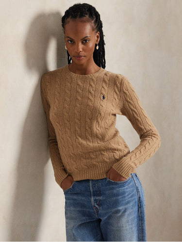 Pullover mit Zopfmuster aus Kamel-Cashmere-Mix