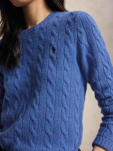 Pullover mit Zopfmuster aus Kaschmirmischung in Kobaltblau