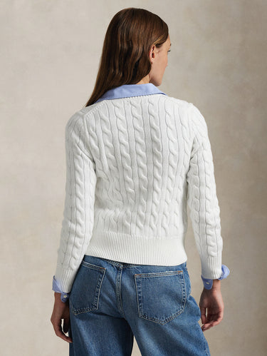 White Cotton Cable Knit Cardigan