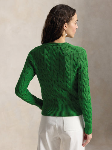 Cotton Cable Knit Cardigan Fuji Green