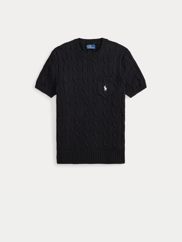 Maglia a Trecce con Maniche Corte Nero