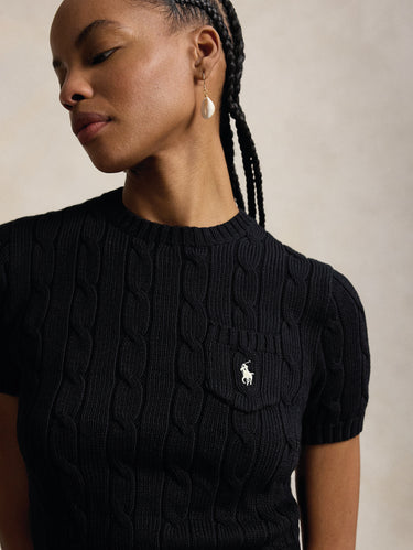 Maglia a Trecce con Maniche Corte Nero