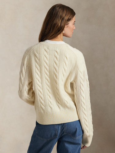 Strickcardigan mit Zopfmuster aus Kaschmirmischung in Creme