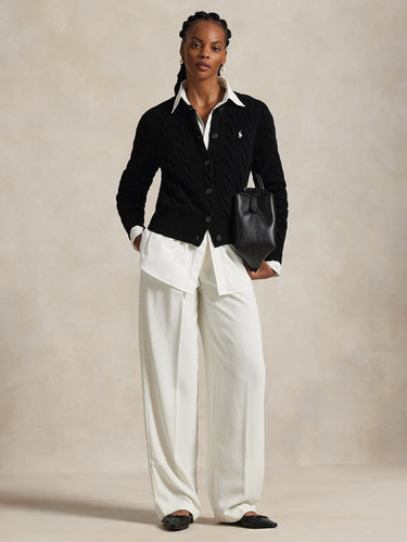 Cardigan Lavorato a Trecce in Misto Cashmere Nero